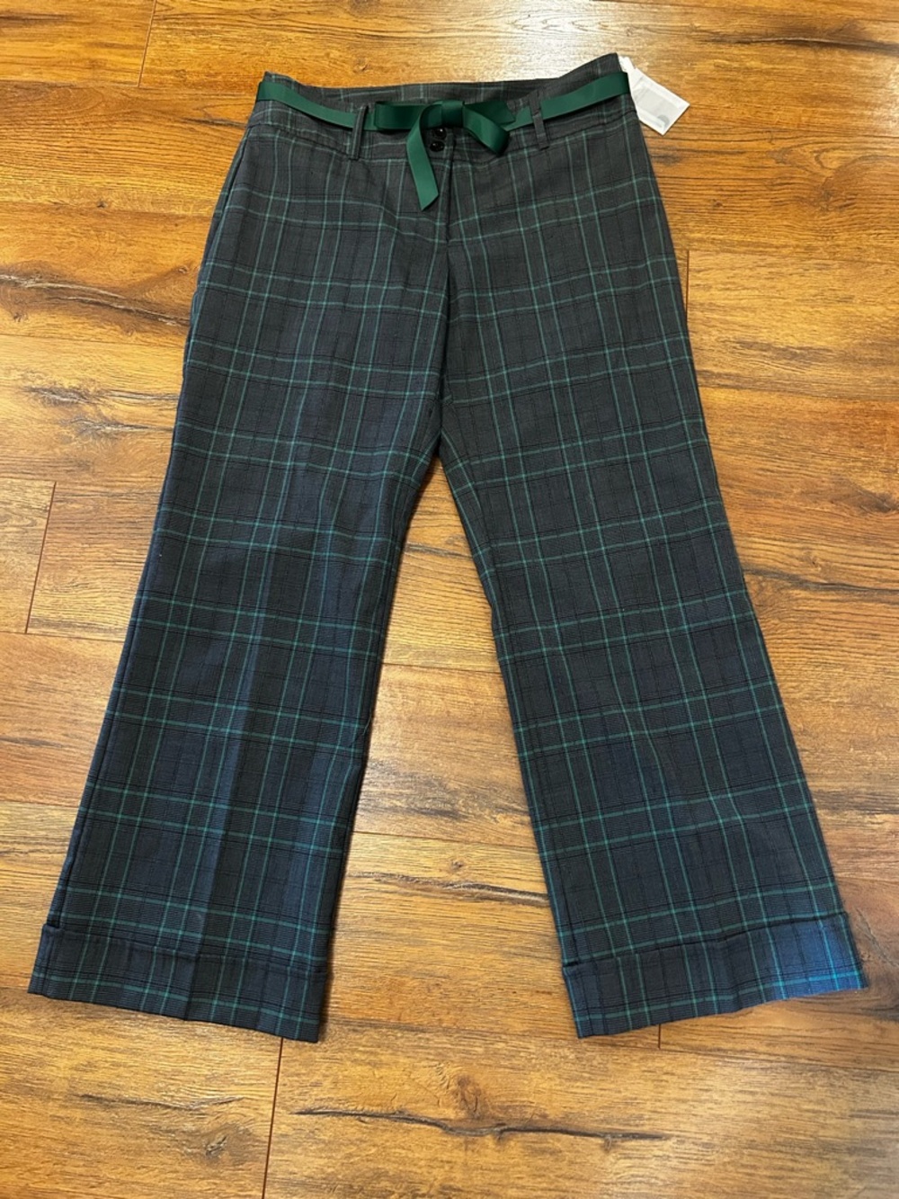 NWT Tailor T. Moss Womens 10P Petite Stretch Green Gray Plaid Wide Leg Pants Y2K